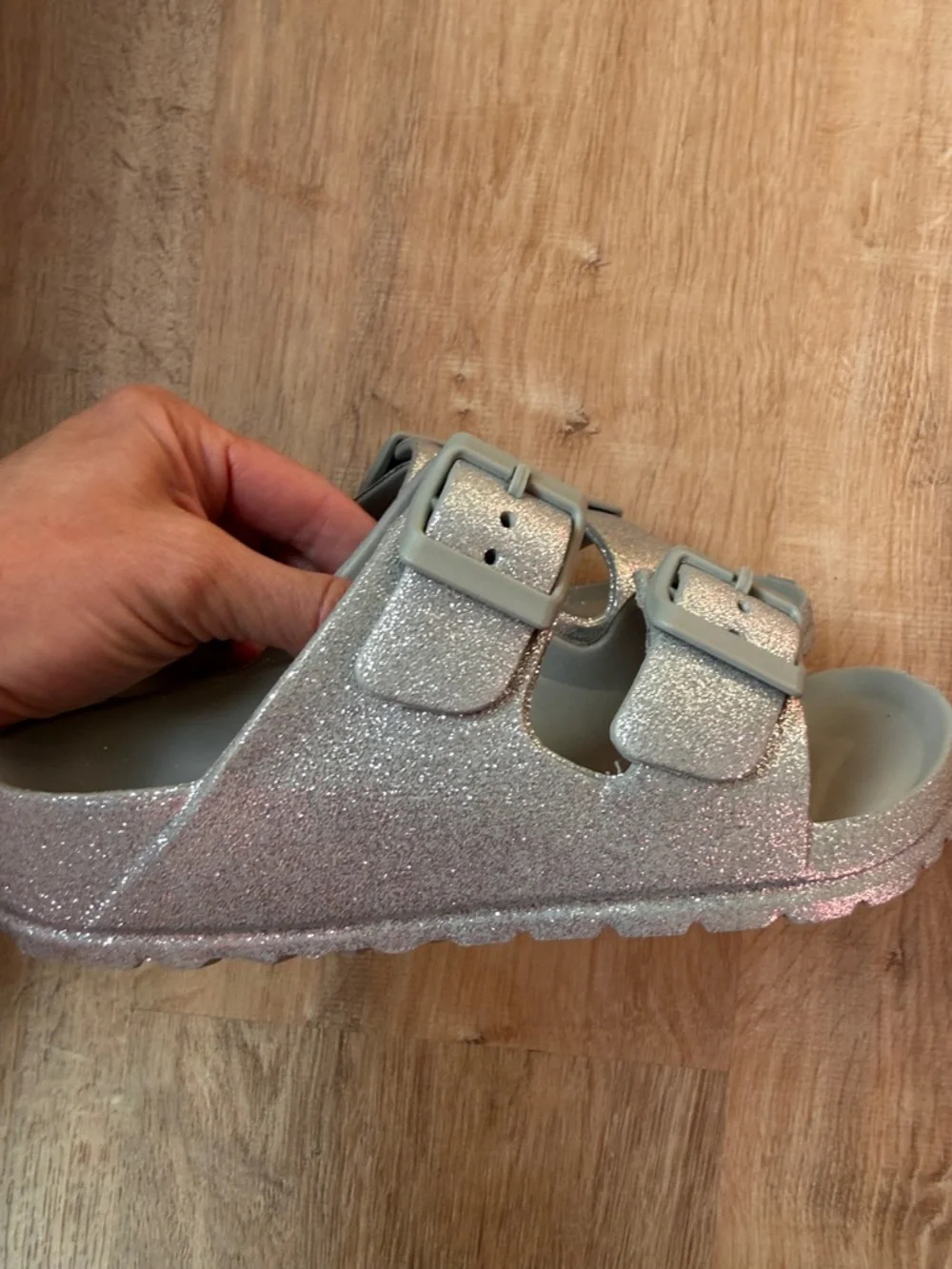 Sonoma Kids Glitter Double-Buckle Sandals in Metallic Silver size toddler 11/12